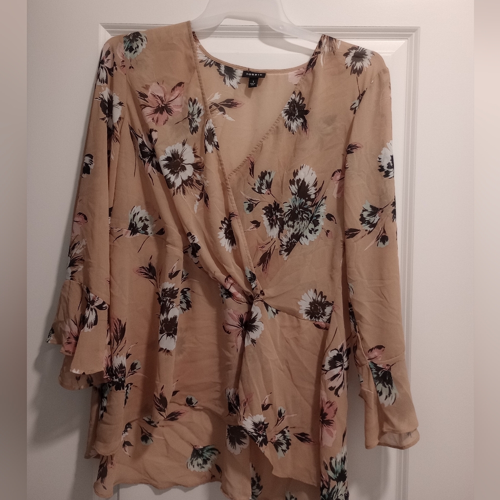 Torrid Surplice Faux Wrap Long Sleeve Top Size 1